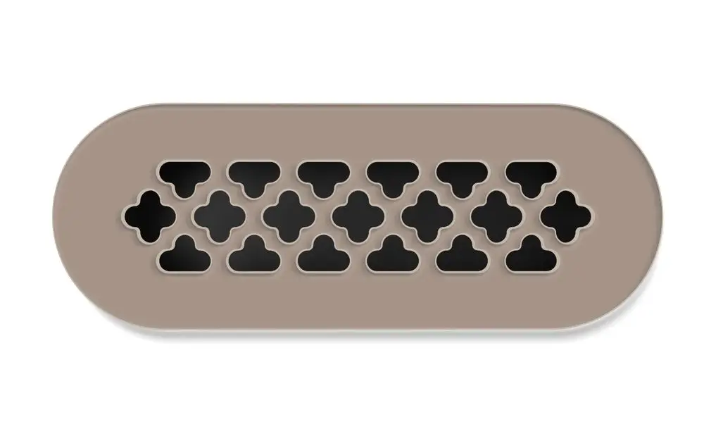 Designgitter mit geometrischem Muster in Bronze, hergestellt von Fränkische. Eignet sich für z.B. Lüftungs- oder Heizungsöffnungen in modernen Innenräumen.